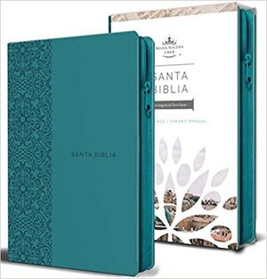 Biblia Reina Valera 1960 Letra Grande. Símil Piel Aguamarina, Cremallera, Tamaño Manual