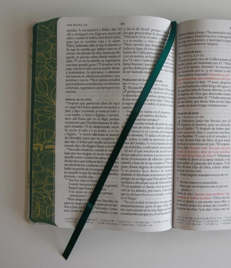 Biblia RVR 1960 letra grande tamaño manual, tapa dura con flores blancas y cantos pintados - Imagen 2