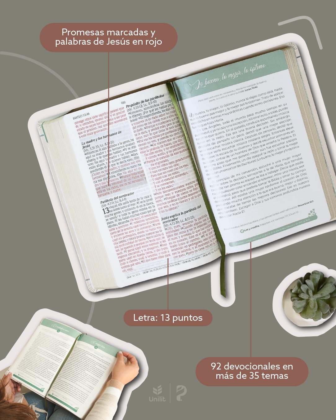 Biblia de Promesas RVR-1960 Devocional, Virtuosa, Letra gigante, Simil Piel - Imagen 2