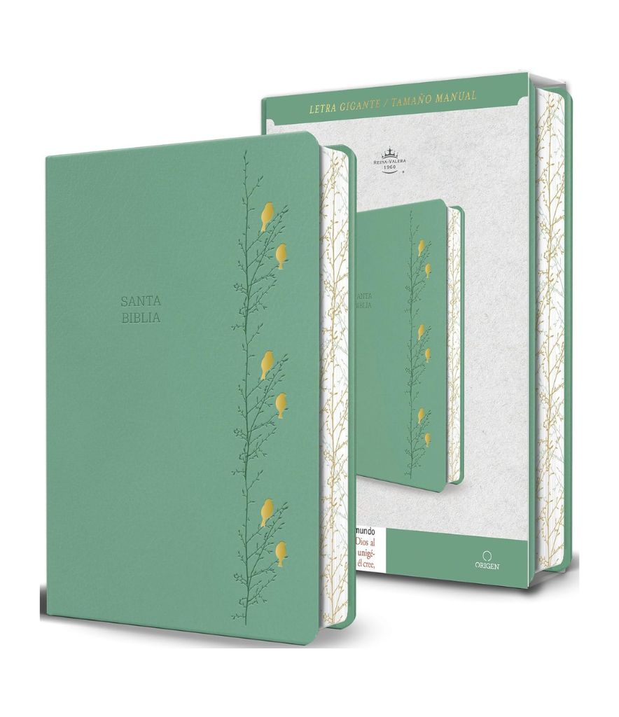Biblia RVR 1960 Letra gigante símil piel verde con pájaros (Edición cantos pintados)