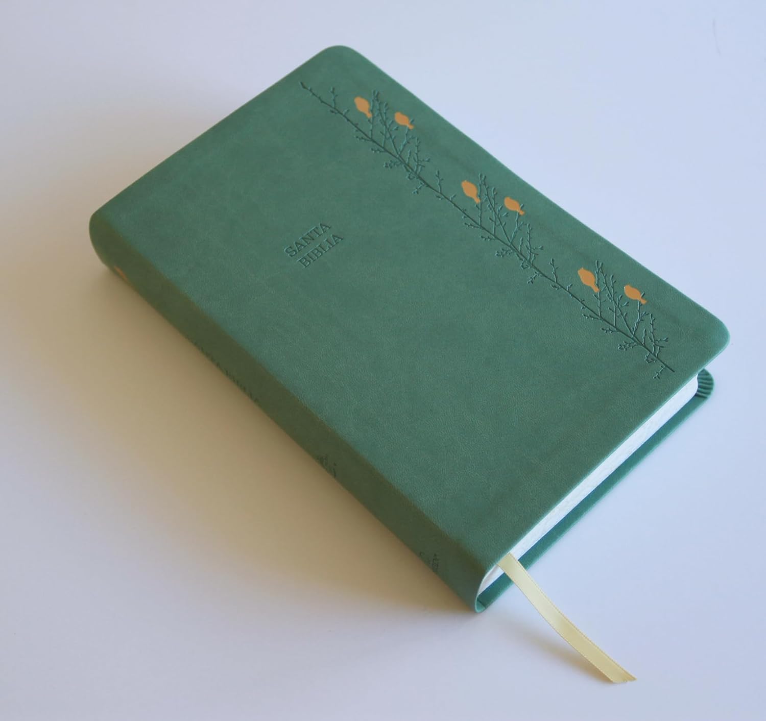Biblia RVR 1960 Letra gigante símil piel verde con pájaros (Edición cantos pintados) - Imagen 3